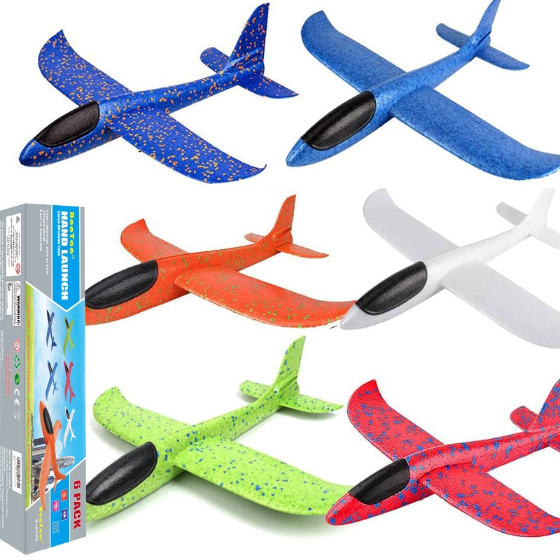 BooTaa 6 Pack Airplane Toys, 17.5" Large Throwing Foam Plane, 2 Flight Mode Foam Gliders, Birthday Gifts for Kids 3 4 5 6 7 8 9 10 11 12 Year Old Boys Kids Girls, Outdoor Yard Family Game Toys - Image 1